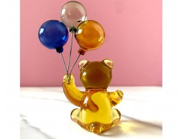 Медведь с шариками -Стеклянная фигурка в стиле Мурано. 5х3,5см,  ручная работа. Yellow