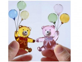 Медведь с шариками -Стеклянная фигурка в стиле Мурано. 5х3,5см,  ручная работа. Yellow