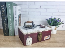 Шкатулка для рукоделия музыкальная 21х13см, дерево. Iron New ручная работа