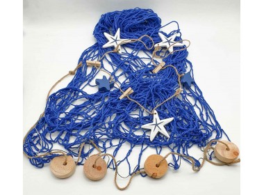 морская Сеть декоративная 2х1м поплавки, звезды, синий цвет.