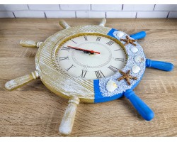Часы  Штурвал 42х42х4 см, дерево,  морской декор