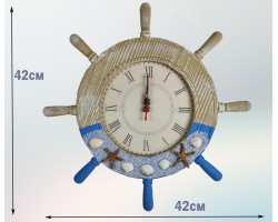 Часы  Штурвал 42х42х4 см, дерево,  морской декор