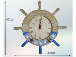 Часы  Штурвал 42х42х4 см, дерево,  морской декор