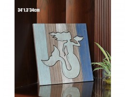 Картина морская Русалка с раковиной, 34х34см,  дерево, морской декор
