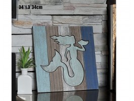Картина морская Русалка с раковиной, 34х34см,  дерево, морской декор