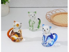Кошка -Стеклянная фигурка в стиле Мурано. 5х2,5см,  ручная работа. Blue
