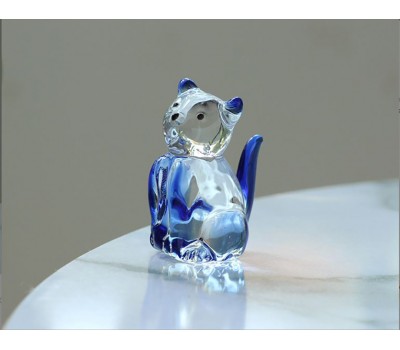 Кошка -Стеклянная фигурка в стиле Мурано. 5х2,5см,  ручная работа. Blue