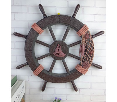 Штурвал настенный 45х45х4 см, дерево, OLD BLACK морской декор Штурвал настенный 45х45х4 см, дерево, OLD BLACK морской декор