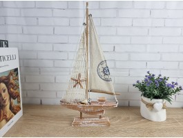 Яхта  36х4х20 см, дерево, парусина,  морской декор Rustic