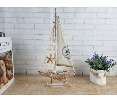 Яхта  36х4х20 см, дерево, парусина,  морской декор Rustic
