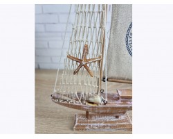 Яхта  36х4х20 см, дерево, парусина,  морской декор Rustic