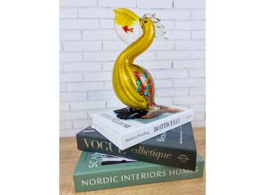 Пеликан с рыбкой. Стеклянная фигурка в стиле Мурано. 26 см Yellow