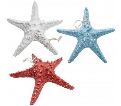 Декоративная Морская звезда  22x22x5 см (комплект 3шт) белая, голубая, красная