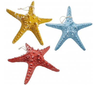 Декоративная Морская звезда  22x22x5 см (комплект 3шт) желтая, голубая, красная