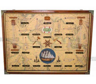 Панно морские узлы  58x43 см фон старинная карта